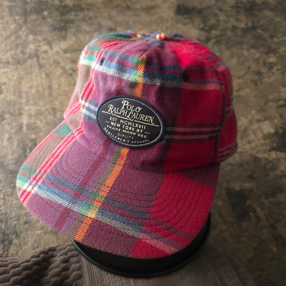 Polo Ralph Lauren Multicolor Plaid Hat One Size Leather Strap